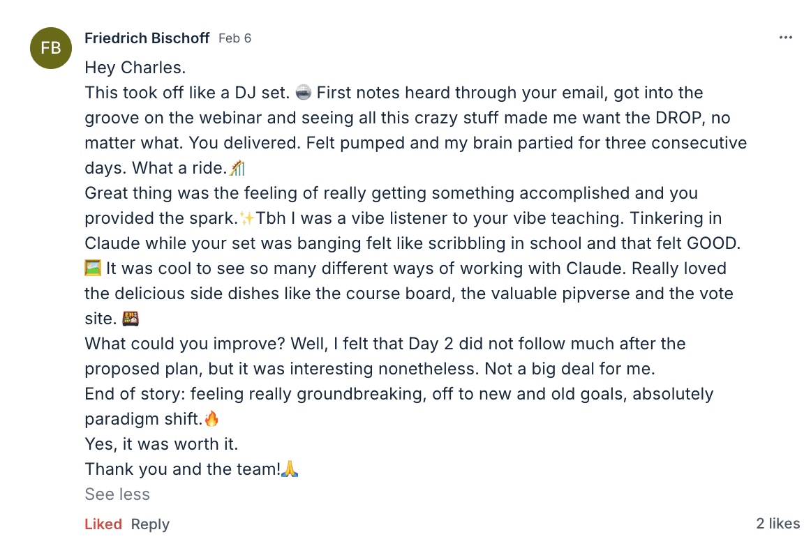 Friedrich Bischoff testimonial