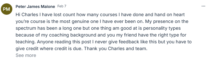 Peter James Malone testimonial