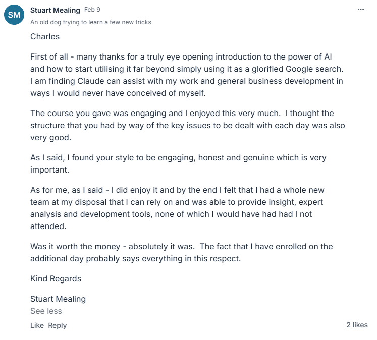 Stuart Mealing testimonial