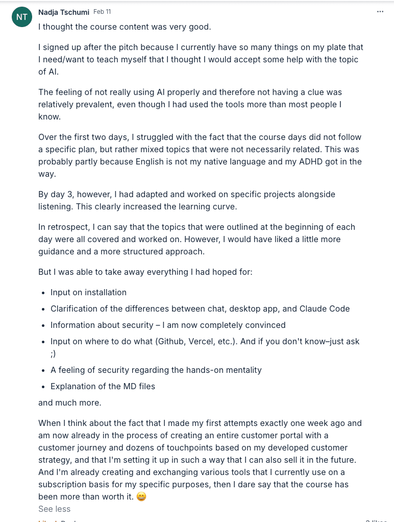 Nadja Tschumi testimonial